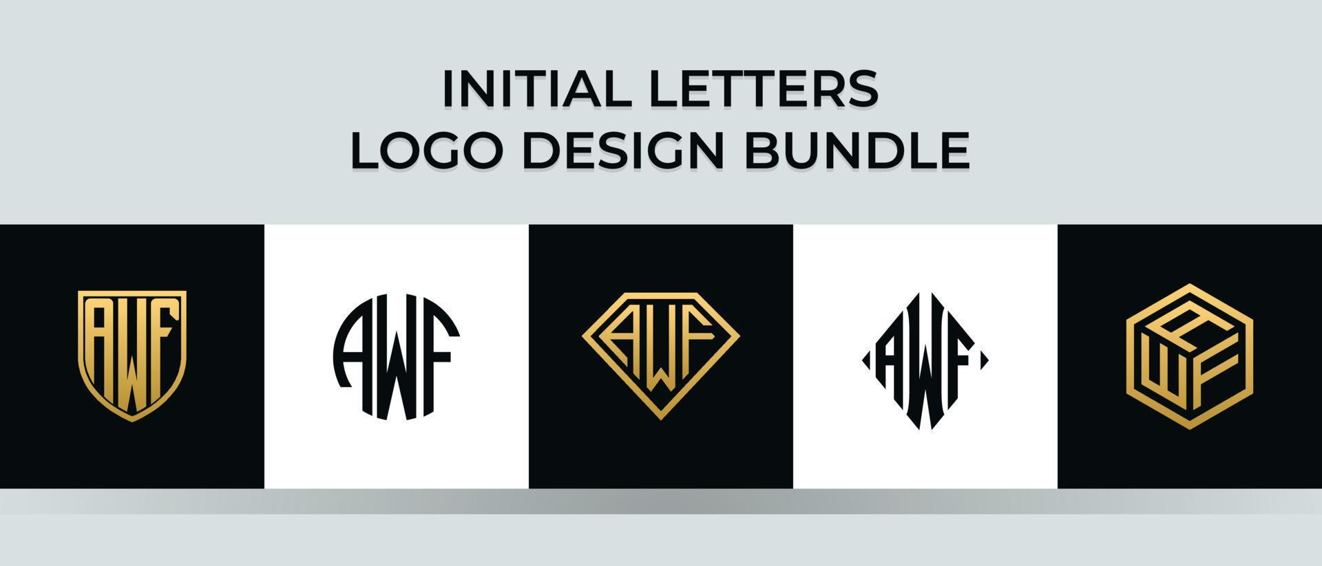 lettere iniziali awf logo design bundle vettore