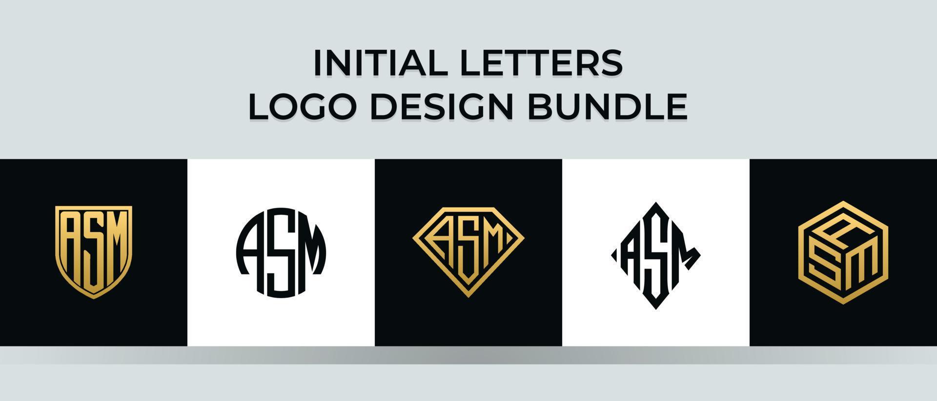 lettere iniziali asm logo design bundle vettore