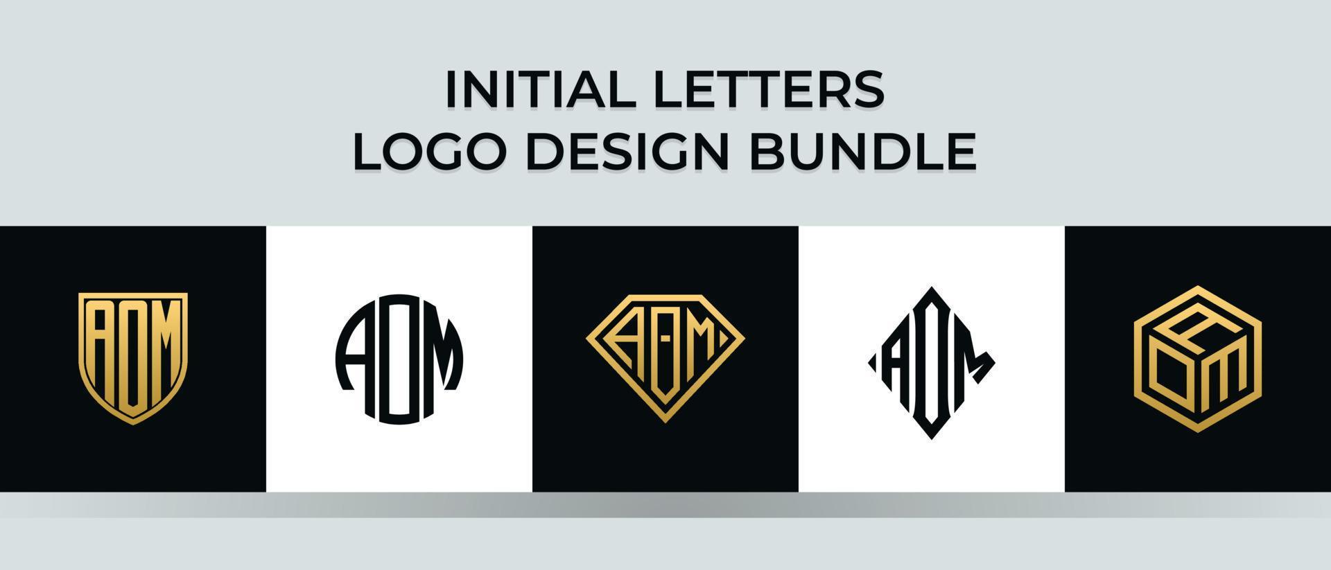 lettere iniziali aom logo design bundle vettore