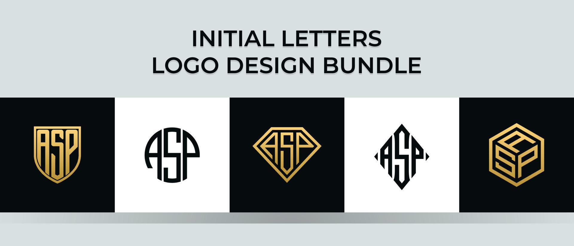 lettere iniziali asp logo design bundle vettore