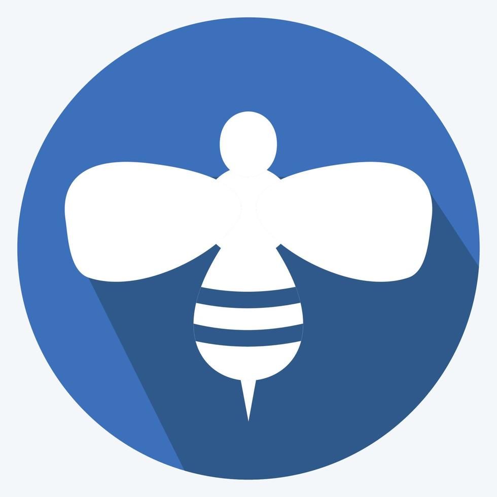 icona di ape del miele in stile alla moda lunga ombra isolato su sfondo blu morbido vettore
