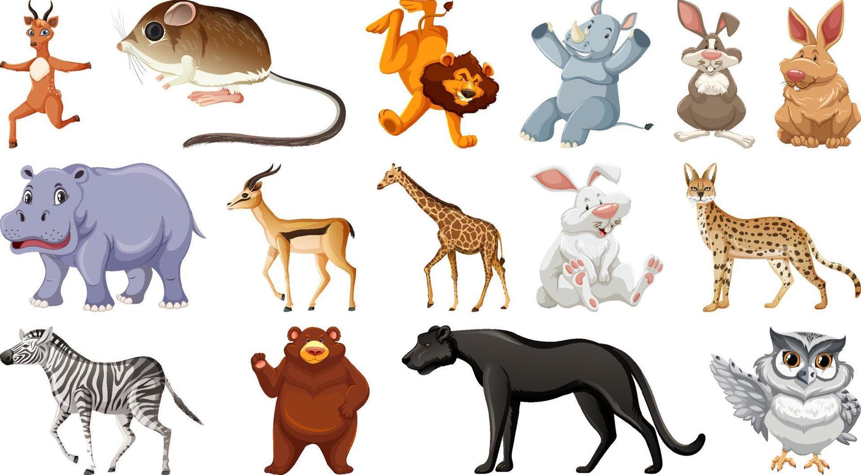 set di diversi personaggi dei cartoni animati di animali selvatici vettore