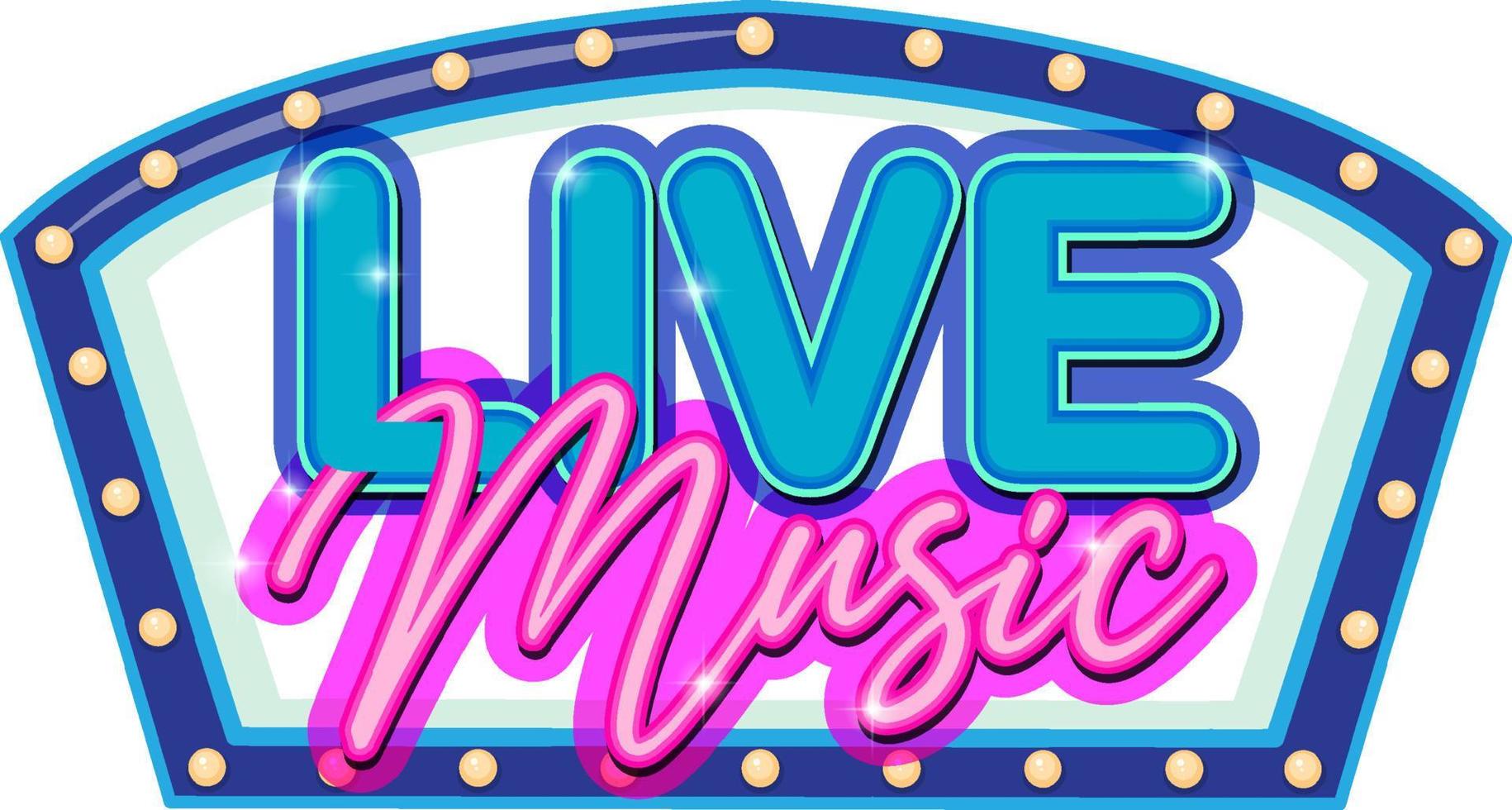 design del logo di musica dal vivo con carattere disegnato a mano al neon vettore