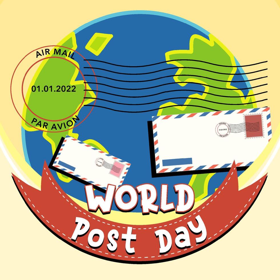 logo della giornata mondiale della posta con globo terrestre e busta vettore