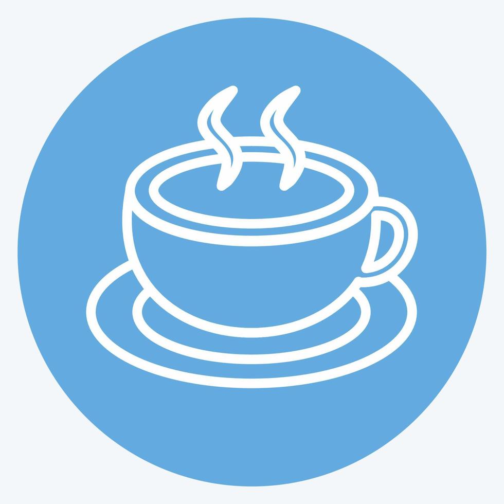 icona di caffè caldo in stile occhi azzurri alla moda isolato su sfondo blu morbido vettore