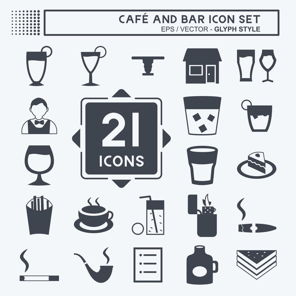 icona del set di icone di caffè e bar in stile glifo alla moda isolato su sfondo blu morbido vettore