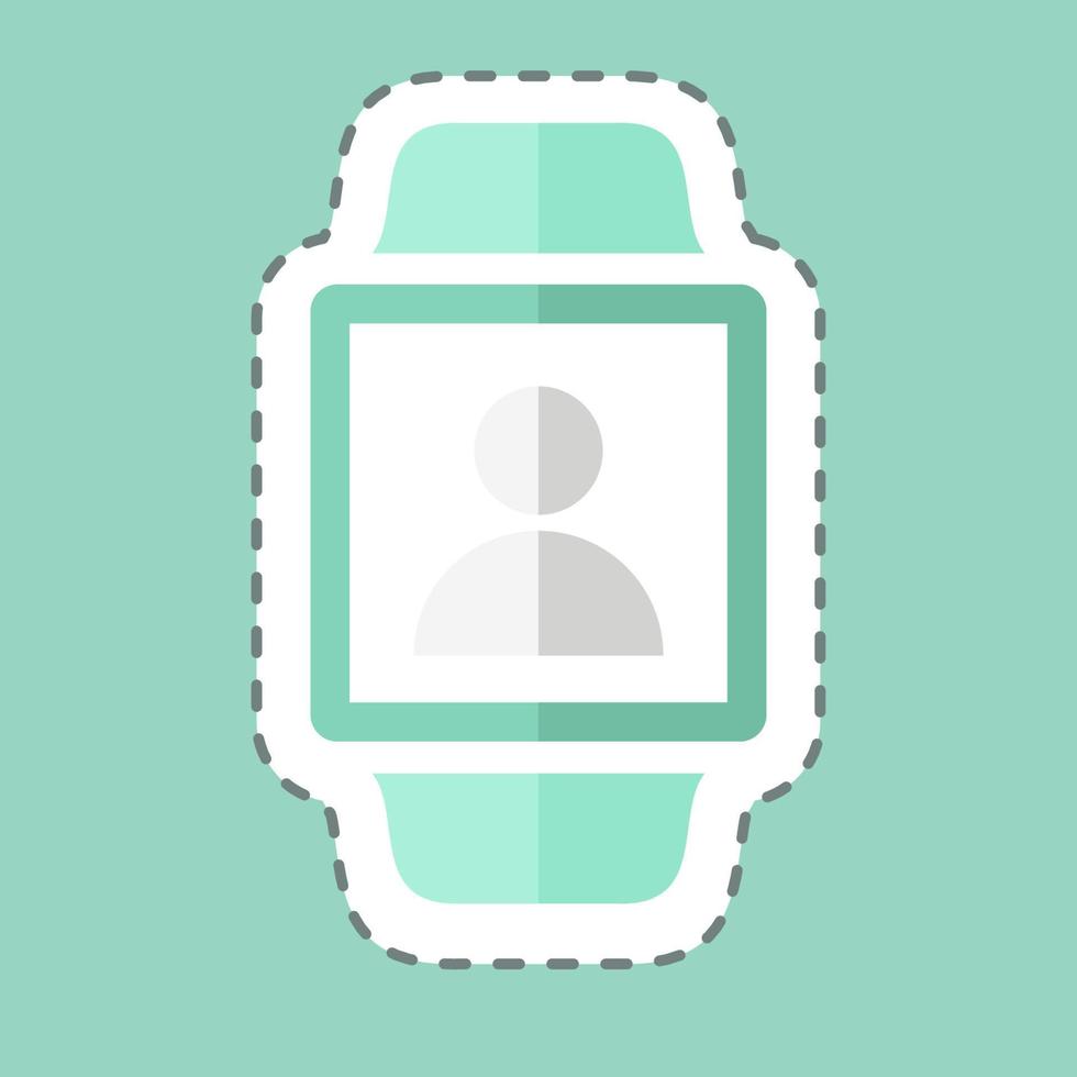 utente sull'adesivo dell'orologio in linea alla moda tagliata isolato su sfondo blu vettore