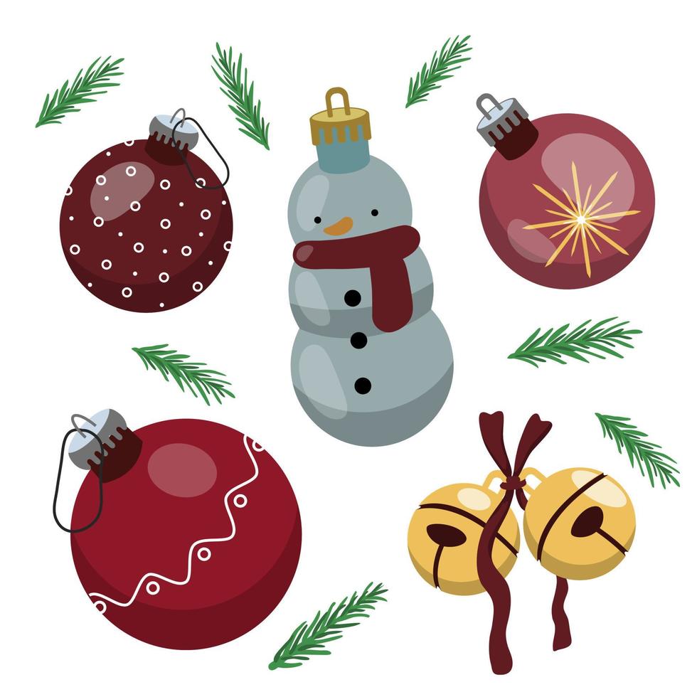 set di decorazioni natalizie. campane e giocattoli di natale. illustrazione vettoriale