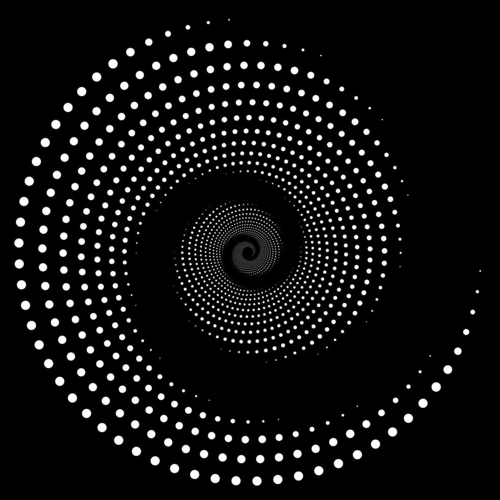 forma di arte ottica. sfondo di puntini a spirale di design. astratto sfondo monocromatico. vettore