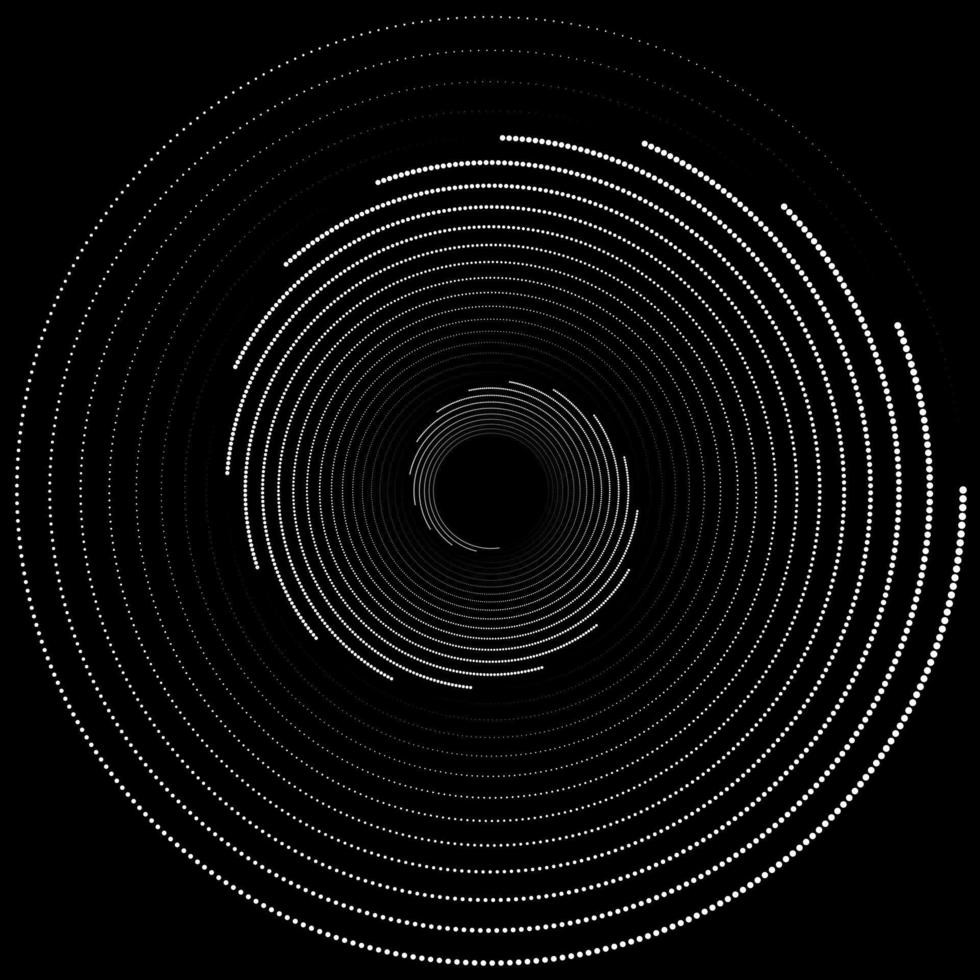 punti mezzitoni bianchi astratti. punteggiata di geometria geometrica isolata su uno sfondo nero. elemento di design per stampe, web, logo, segno, simbolo, modello e motivo tessile. arte ottica. vettore