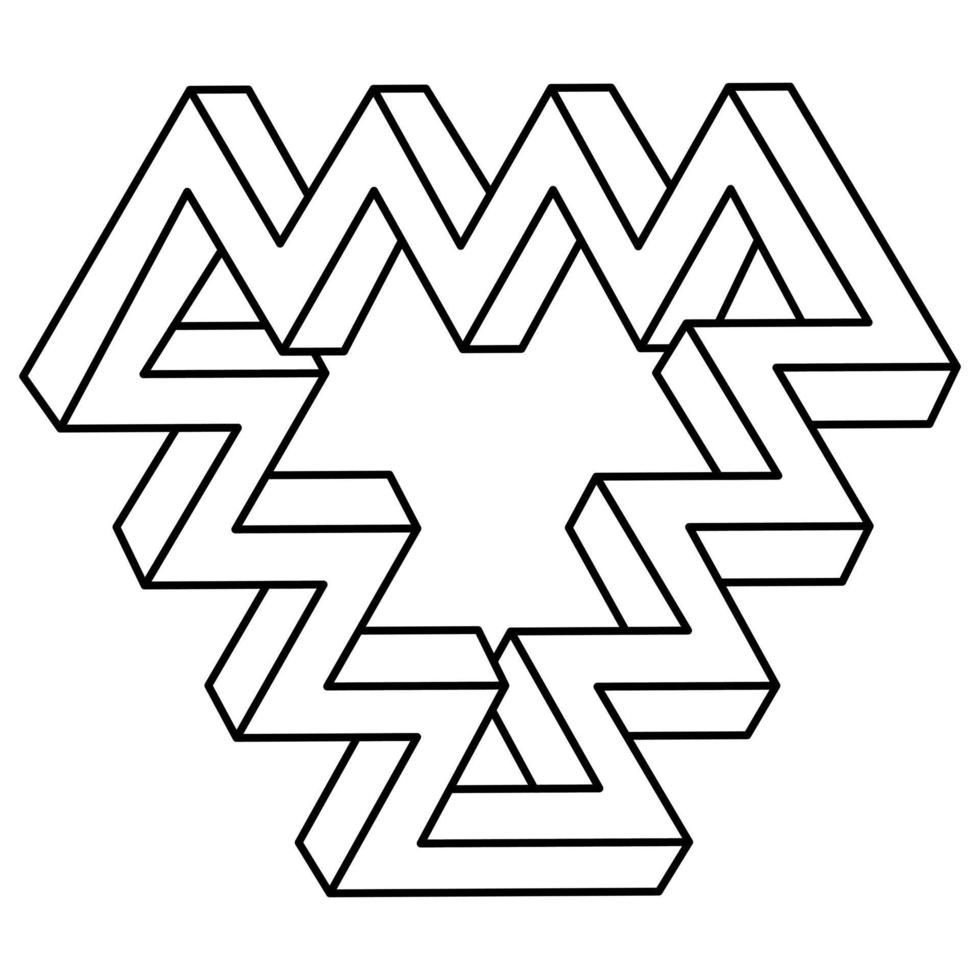 figure geometriche. forma impossibile. elemento di progettazione web. oggetto di illusione ottica. stile escher. disegno della linea. op. art. forme di geometria sacra. vettore