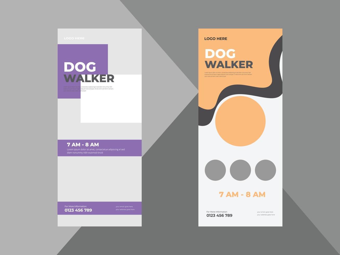 servizio di dog walker roll up banner design. pacchetto di modelli di progettazione di volantini per il servizio di passeggio per animali domestici, volantino, poster, pronto per la stampa, vettore