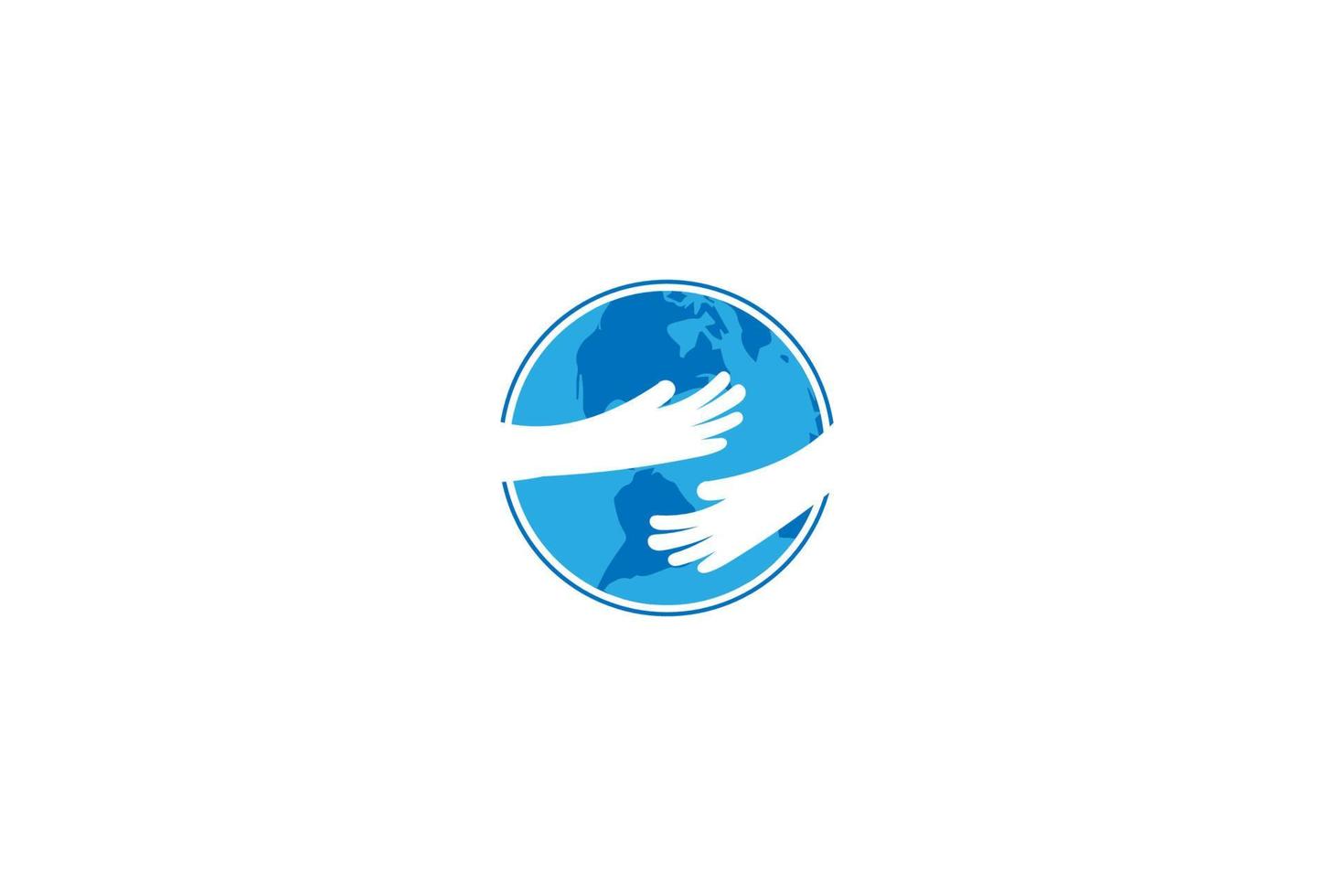 moderno abbraccio a mano globo terra mondo salva cura per l'ambiente logo design vector