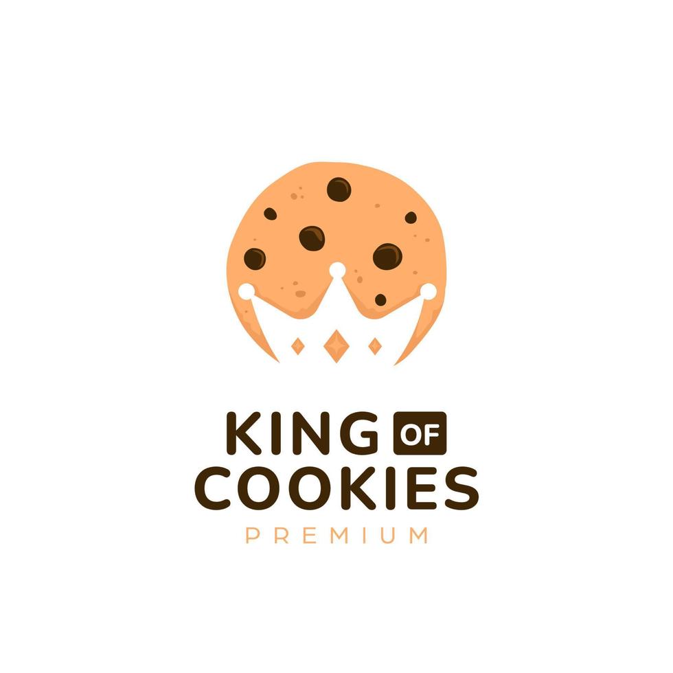 logo dei biscotti di re maestà con il ritaglio di spazio negativo della siluetta della corona all'interno dell'illustrazione del simbolo dell'icona del biscotto vettore