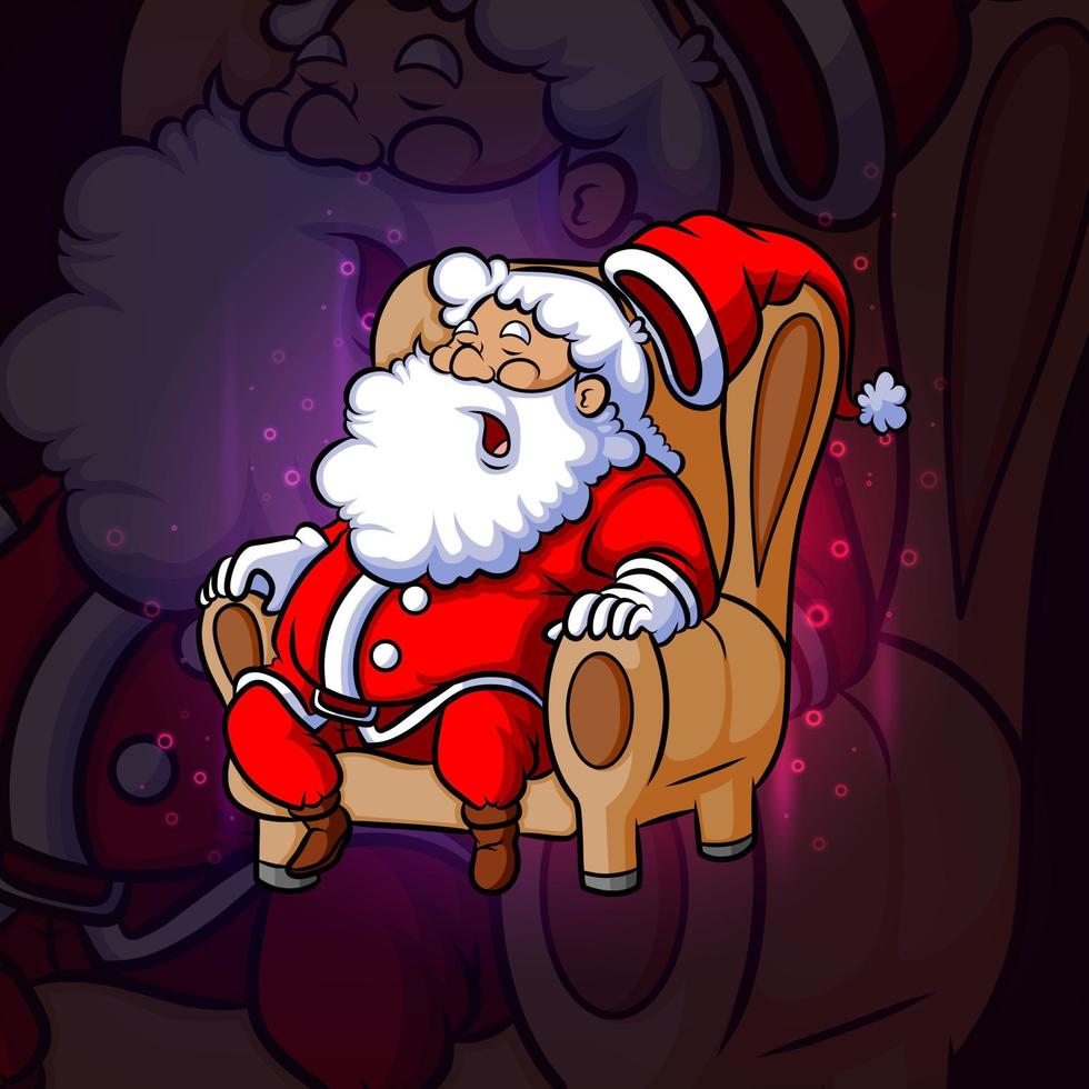 il Babbo Natale dorme sul divano esport mascot design vettore