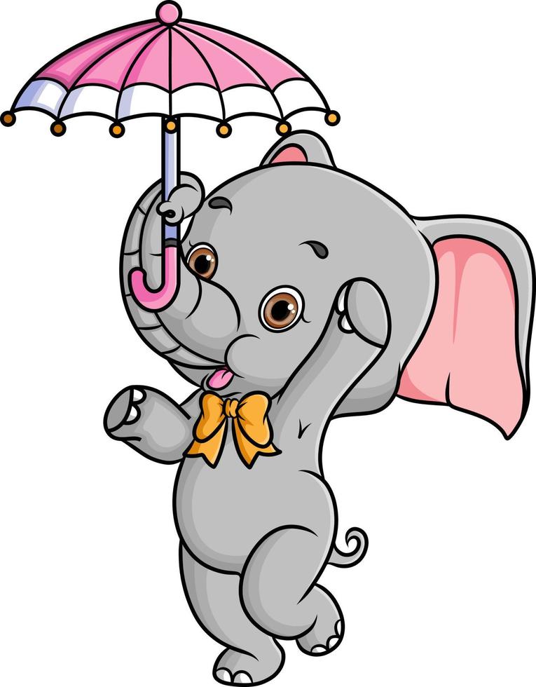 l'elefante allegro tiene in mano un ombrello con proboscide vettore