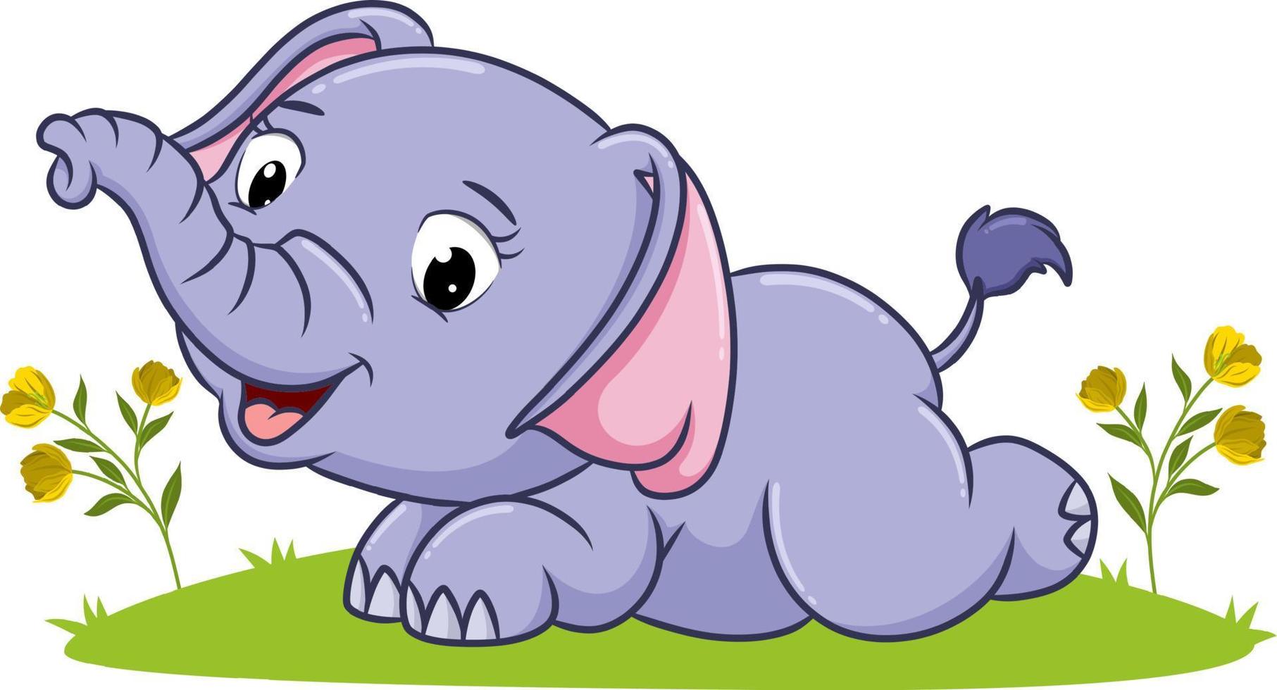 il simpatico elefante sdraiato sull'erba in giardino vettore