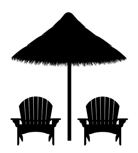 illustrazione di vettore della siluetta di contorno nero della poltrona e dell&#39;ombrello della spiaggia