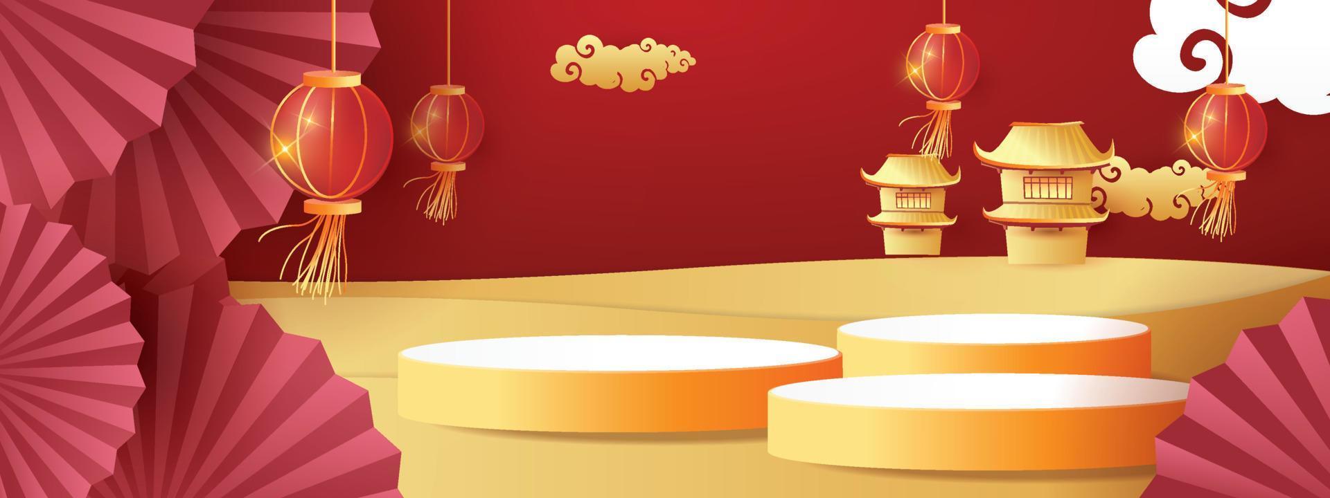 china capodanno rosso e oro sfondo vettoriale illustation.e asia elemento banner pagina design concept