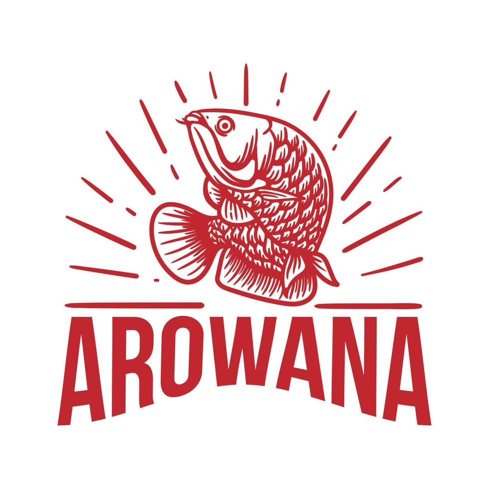 logo vintage pesce arowana rosso su sfondo bianco vettore