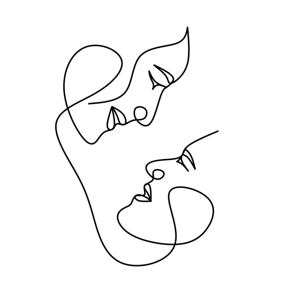 disegno a tratteggio del viso di una coppia. volto di uomo e donna. amore romantico. linea d'arte minimalista. illustrazione vettoriale