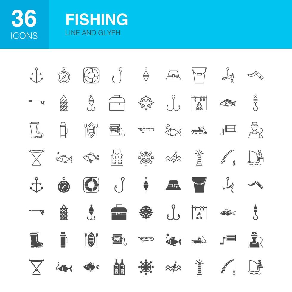 icone del glifo con lenza da pesca vettore