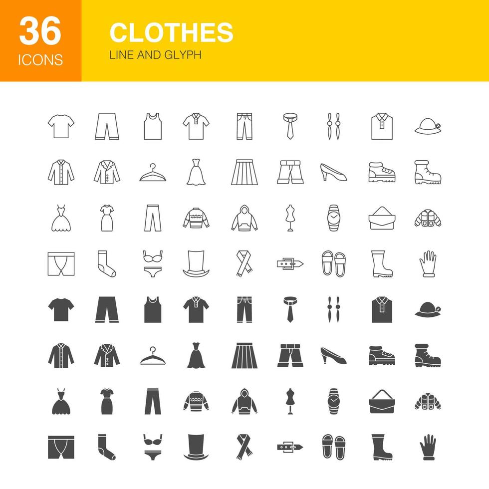 icone del glifo web della linea di abbigliamento vettore