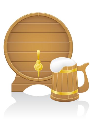 barile di birra in legno e illustrazione vettoriale tazza