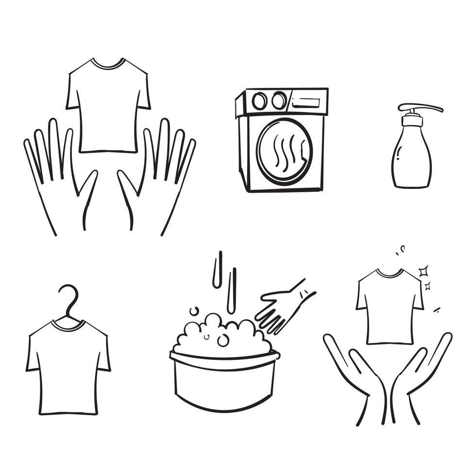 scarabocchio disegnato a mano linea lavanderia icone relative illustrazione vettore isolato