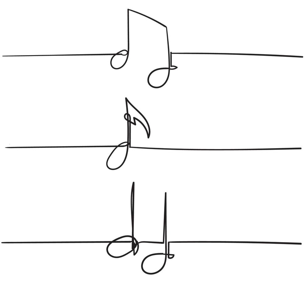 stile disegnato a mano di vettore dell'illustrazione della nota musicale a linea singola