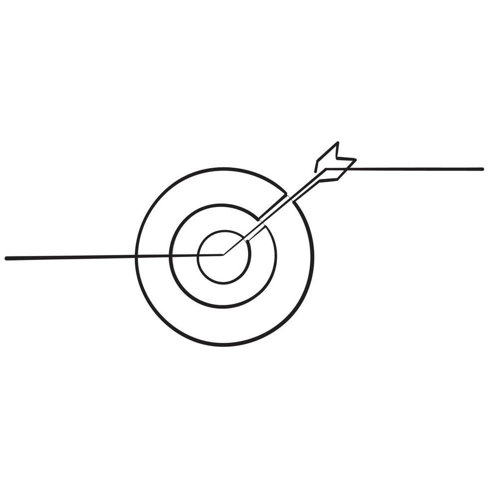 freccia colpita bersaglio per freccette illustrazione disegnata a mano scarabocchio vettore