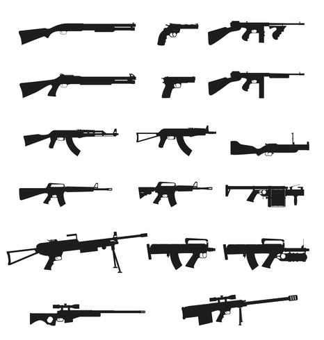 illustrazione stabilita di vettore della siluetta delle icone della raccolta delle icone della pistola e dell&#39;arma