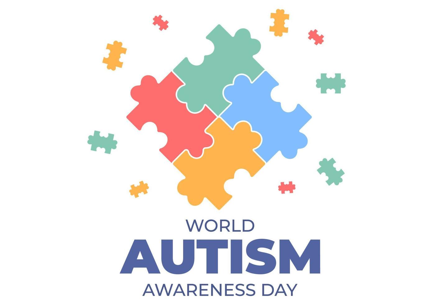 giornata mondiale della sensibilizzazione sull'autismo con pezzi di mano e puzzle adatti per biglietti di auguri, poster e striscioni in illustrazioni di design piatto vettore