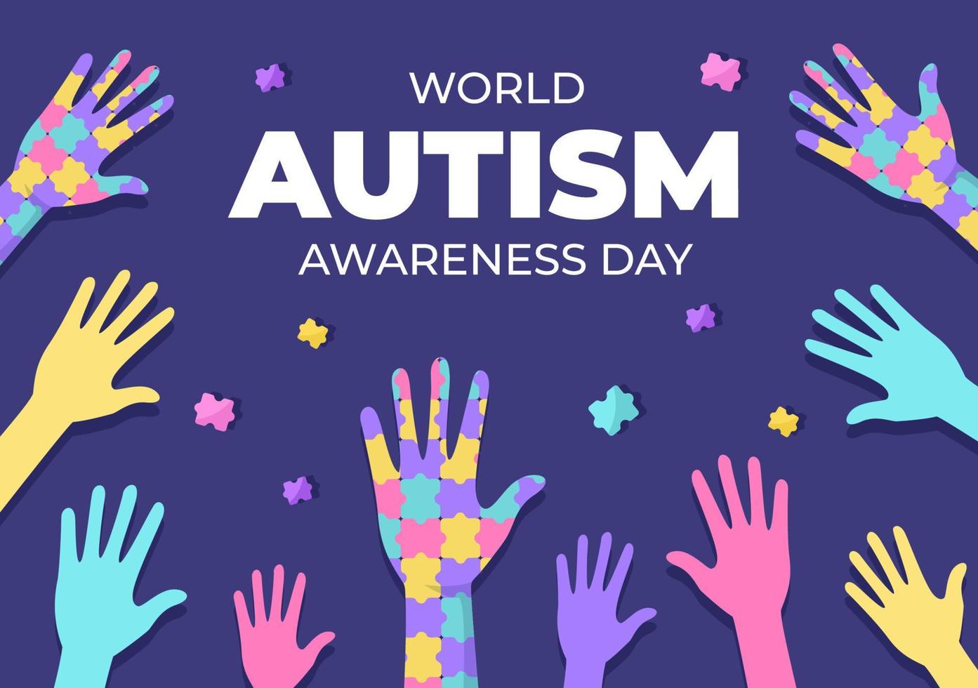 giornata mondiale della sensibilizzazione sull'autismo con pezzi di mano e puzzle adatti per biglietti di auguri, poster e striscioni in illustrazioni di design piatto vettore
