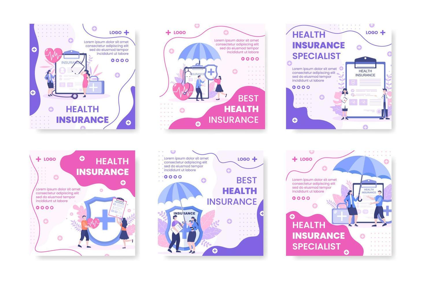 illustrazione di design piatto modello post assicurazione sanitaria modificabile di sfondo quadrato per social media, biglietto di auguri o web internet vettore