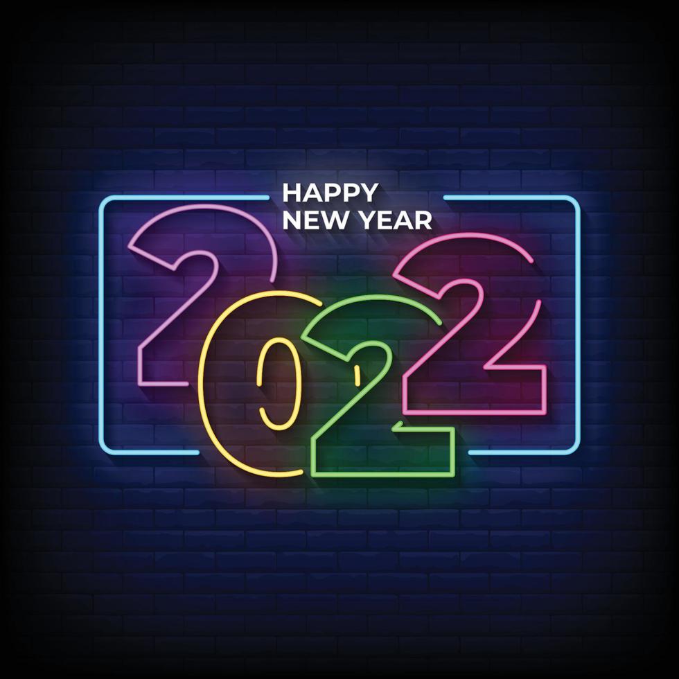 felice anno nuovo 2022 vettore di testo in stile insegne al neon