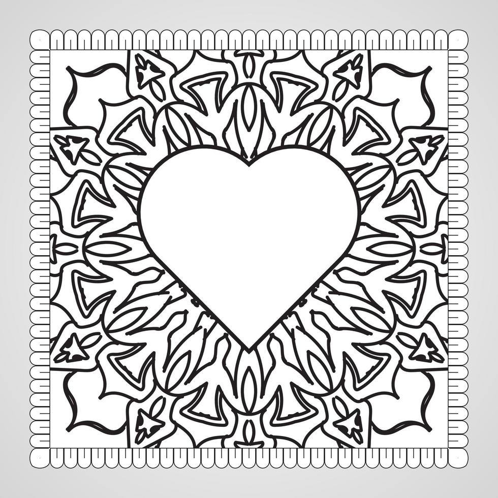 cuore disegnato a mano con mandala. decorazione in ornamento etnico orientale doodle. vettore