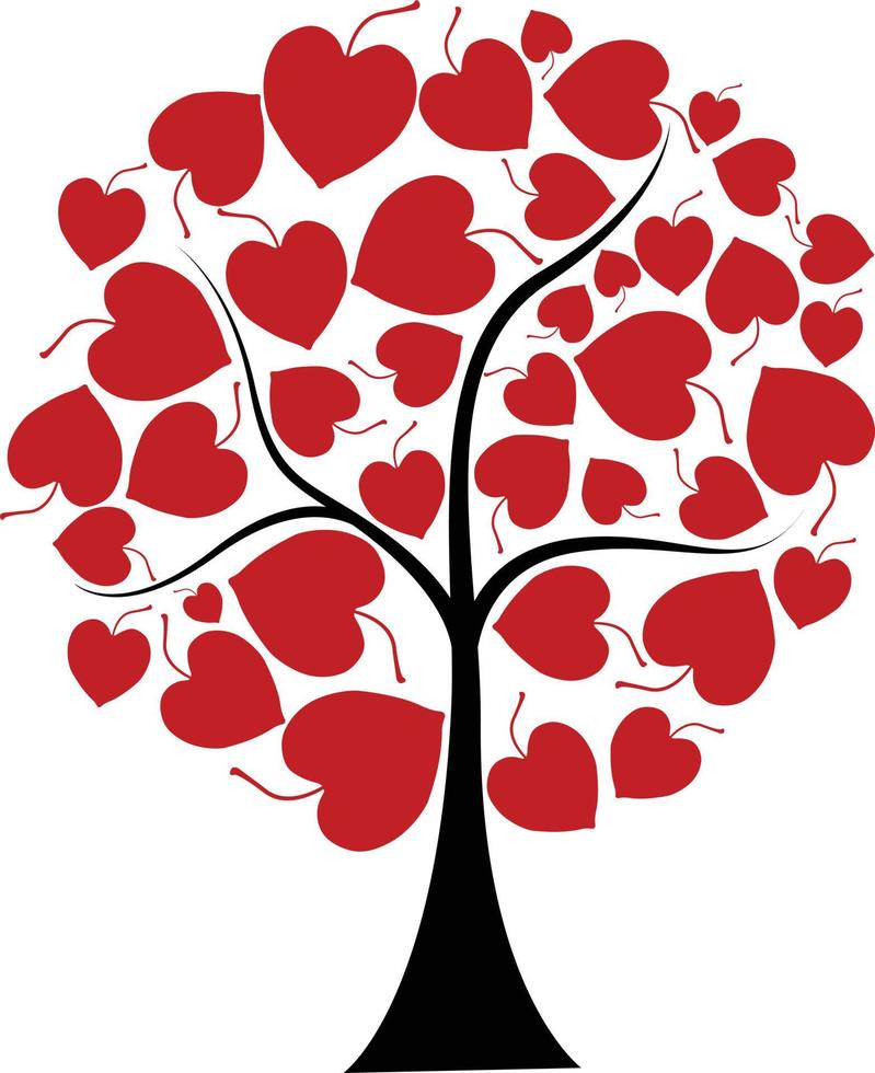 albero rosso con foglie d'amore vettore