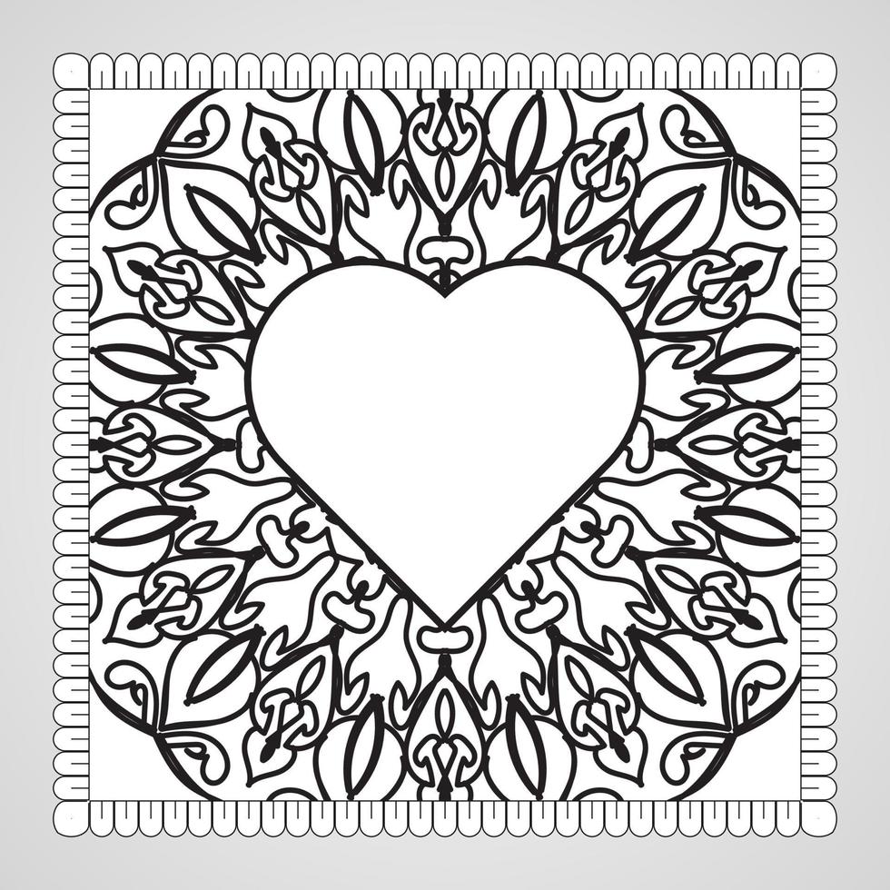 cuore disegnato a mano con mandala. decorazione in ornamento etnico orientale doodle. vettore