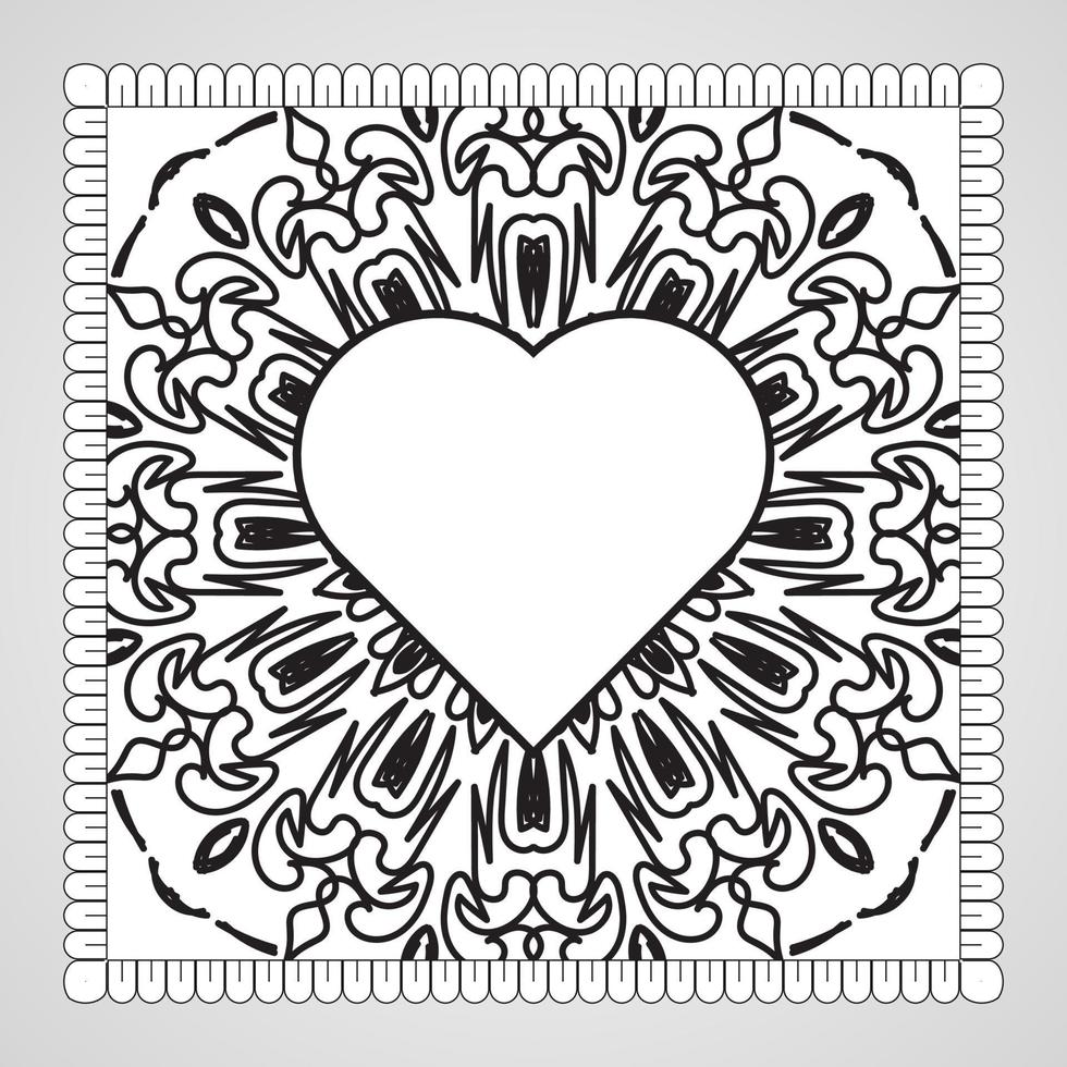 cuore disegnato a mano con mandala. decorazione in ornamento etnico orientale doodle. vettore