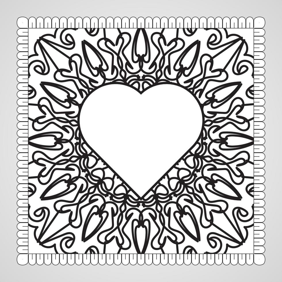 cuore disegnato a mano con mandala. decorazione in ornamento etnico orientale doodle. vettore