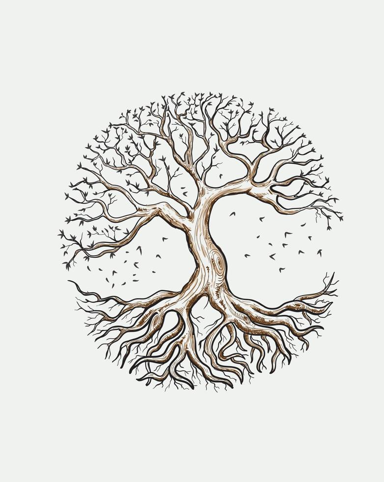 illustrazione vettoriale silhouette di albero e radici