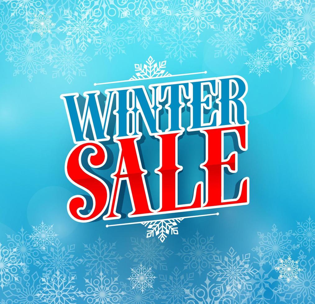 disegno vettoriale del titolo di vendita invernale per la promozione delle vacanze in sfondo di neve invernale di colore blu. illustrazione vettoriale.