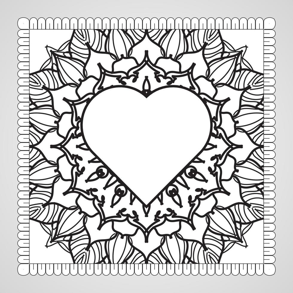 cuore disegnato a mano con mandala. decorazione in ornamento etnico orientale doodle. vettore