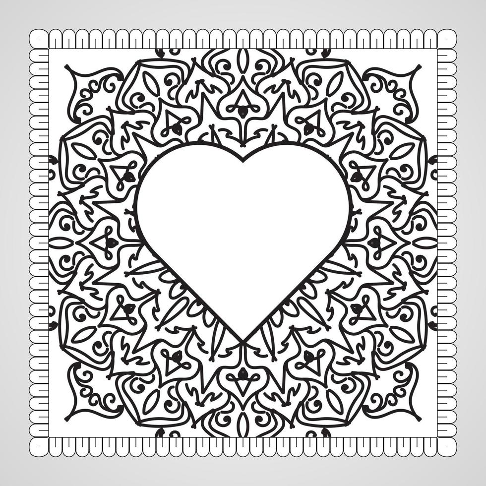 cuore disegnato a mano con mandala. decorazione in ornamento etnico orientale doodle. vettore