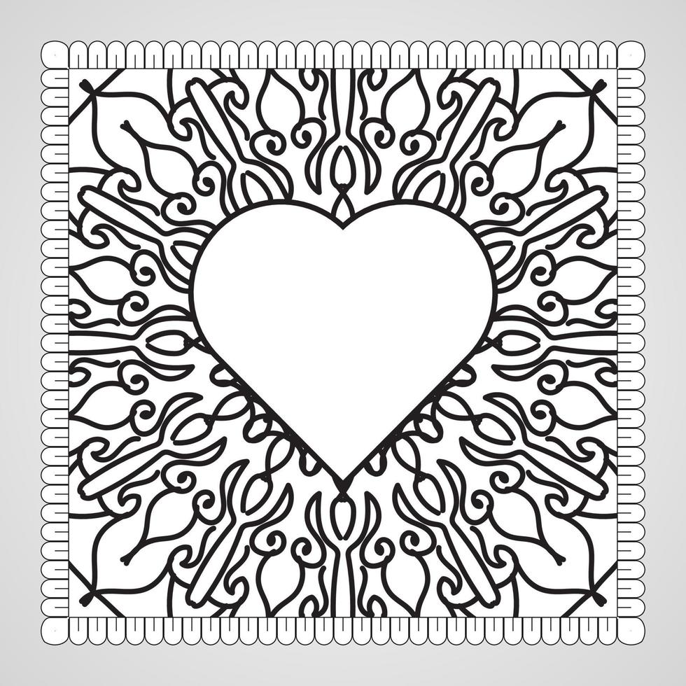 cuore disegnato a mano con mandala. decorazione in ornamento etnico orientale doodle. vettore