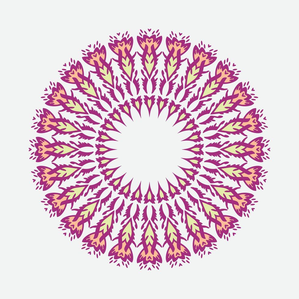 mandala di doodle disegnato a mano di vettore. mandala etnico con ornamento tribale colorato. isolato. colori viola lisci. vettore