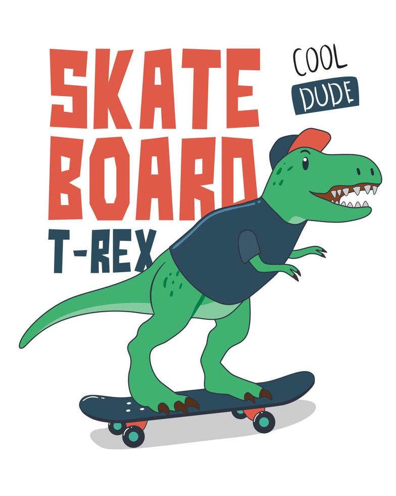 dinosauro su skateboard. skateboard t-rex vettore