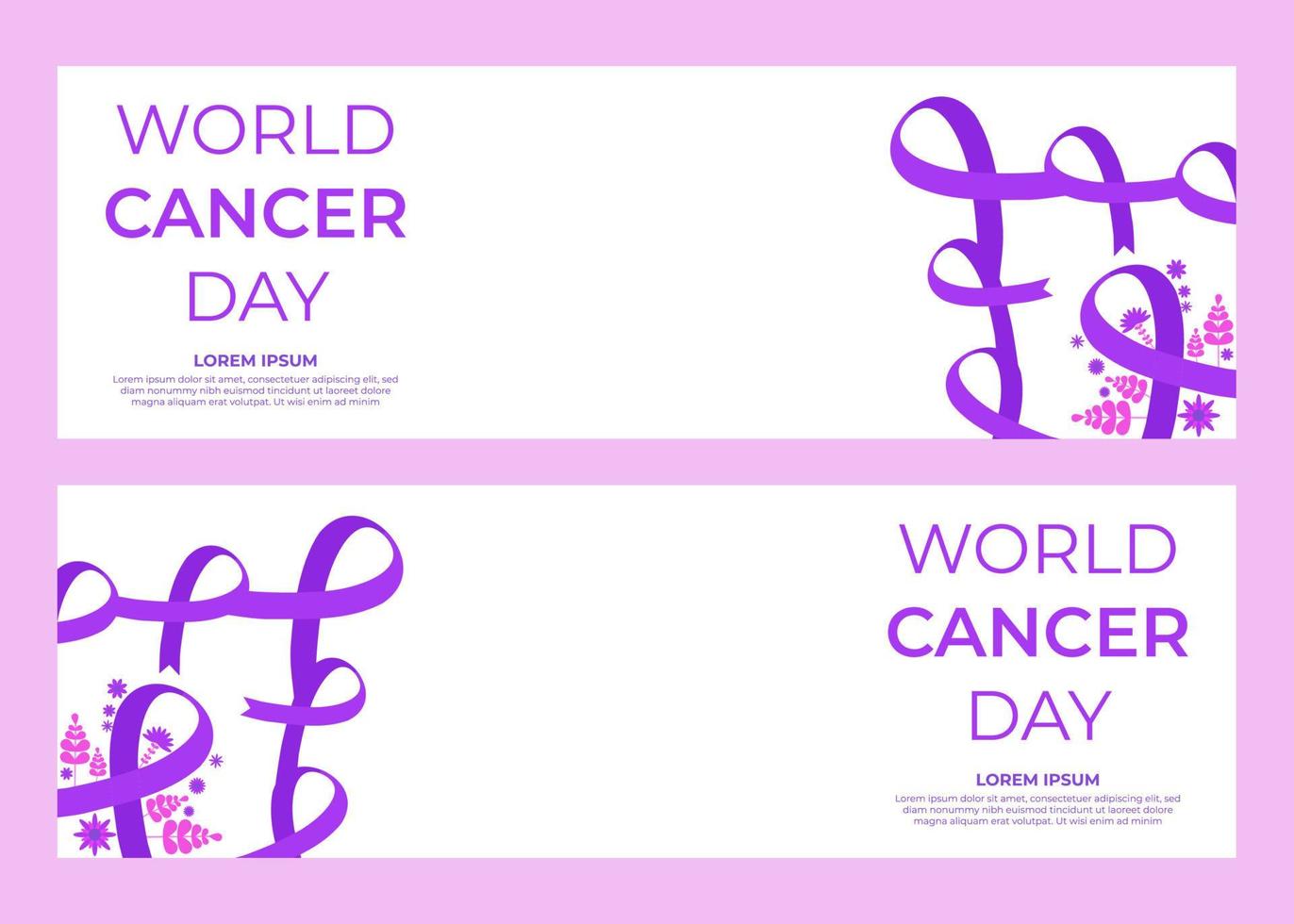 bandiera orizzontale del nastro viola della giornata mondiale del cancro vettore