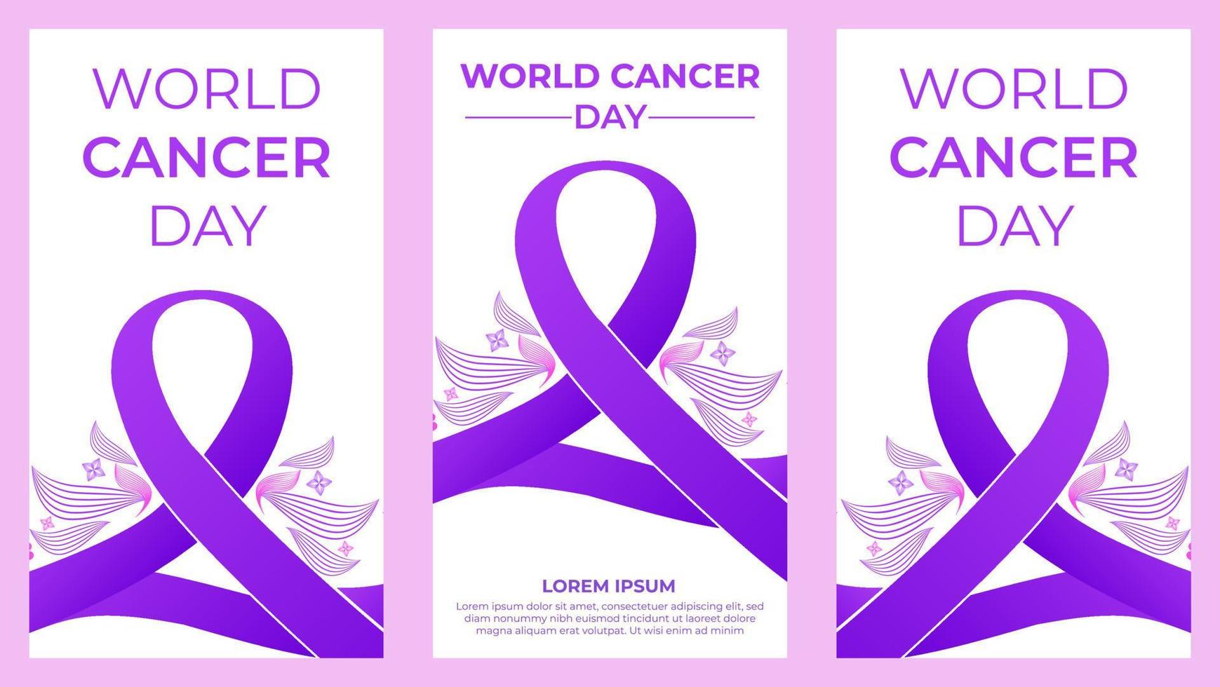 giornata mondiale del cancro nastro viola illustrazione storie di social media design vettore